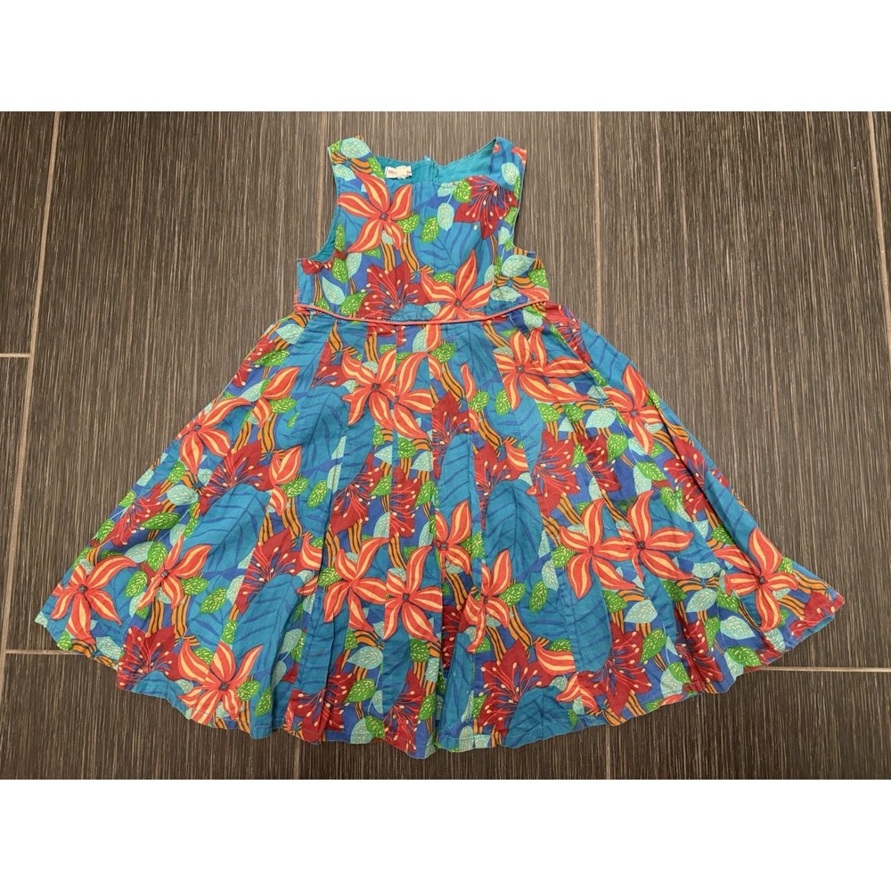 Du Pareil Au Meme Lined Tropical Print Pleated Dress Sz 6 Years Resort